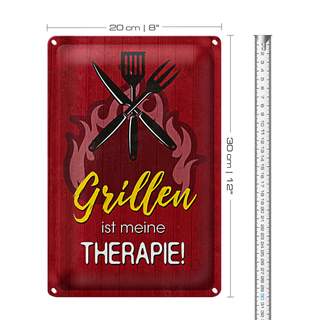 Blechschild Spruch 20x30cm Grillen ist meine Therapie