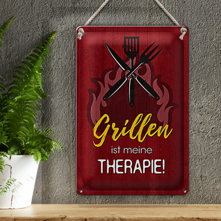 Blechschild Spruch 20x30cm Grillen ist meine Therapie