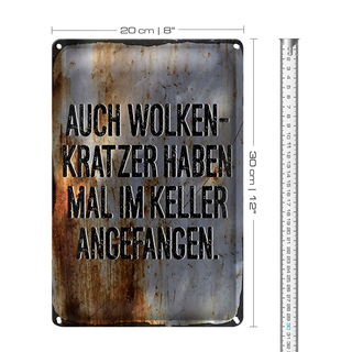 Blechschild Spruch 30x20cm Auch Wolkenkratzer haben im Keller angefangen