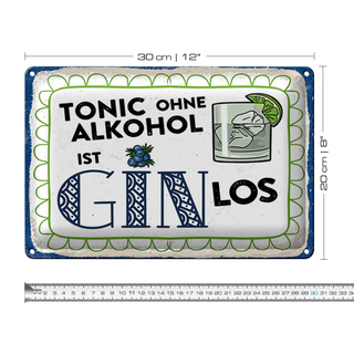 Blechschild 30x20cm Tonic ohne ist Gin los