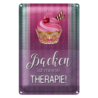 Blechschild Spruch 20x30cm Backen ist meine Therapie