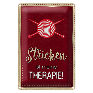 Blechschild Spruch 20x30cm Stricken ist meine Therapie