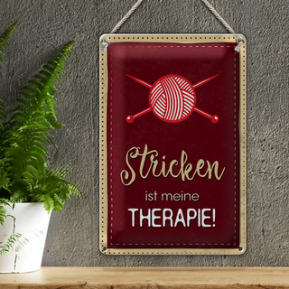 Blechschild Spruch 20x30cm Stricken ist meine Therapie
