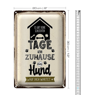 Blechschild Spruch 20x30cm Wenn zuhause ein Hund auf dich wartet