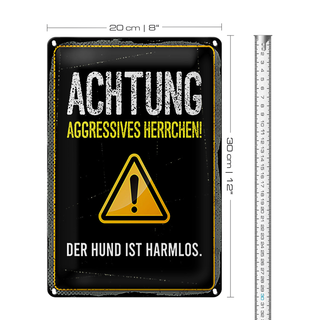 Blechschild Hinweis 20x30cm Achtung aggressives Herrchen Hund