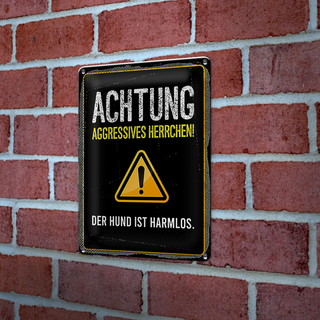 Blechschild Hinweis 20x30cm Achtung aggressives Herrchen Hund
