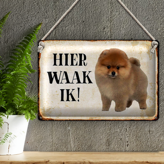 Blechschild Spruch 30x20cm holländisch Hier Waak ik Zwergspitz