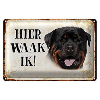 Blechschild Spruch 30x20cm holländisch Hier Waak ik Rottweiler