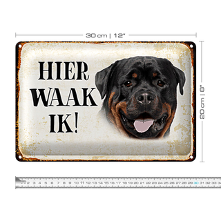 Blechschild Spruch 30x20cm holländisch Hier Waak ik Rottweiler