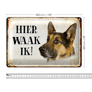 Blechschild Spruch 30x20cm holländisch Hier Waak ik Schäferhund