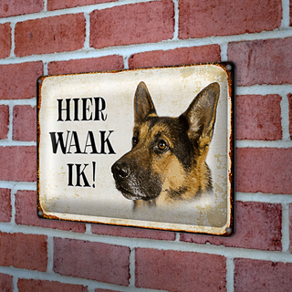 Blechschild Spruch 30x20cm holländisch Hier Waak ik Schäferhund