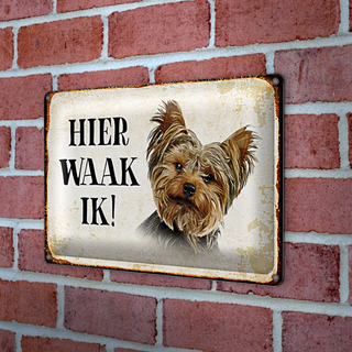 Blechschild Spruch 30x20cm holländisch Hier Waak ik Yorkshire Terrier