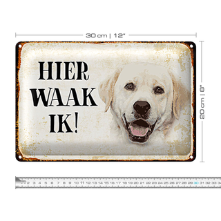 Blechschild Spruch 30x20cm holländisch Hier Waak ik beige Labrador