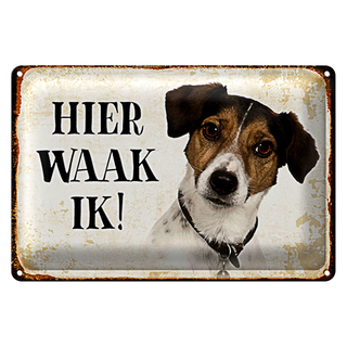 Blechschild Spruch 30x20cm holländisch Hier Waak ik Jack Russell Terrier