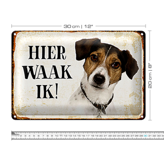 Blechschild Spruch 30x20cm holländisch Hier Waak ik Jack Russell Terrier