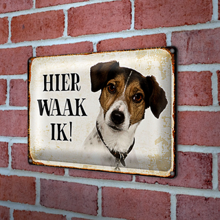 Blechschild Spruch 30x20cm holländisch Hier Waak ik Jack Russell Terrier