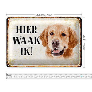 Blechschild Spruch 30x20cm holländisch Hier Waak ik Golden Retriever