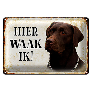 Blechschild Spruch 30x20cm holländisch Hier Waak ik brauner Labrador