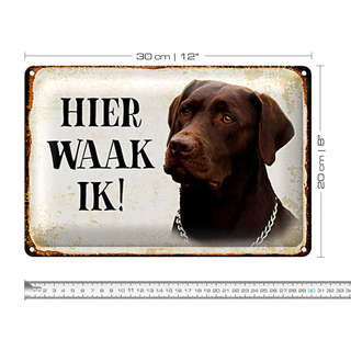Blechschild Spruch 30x20cm holländisch Hier Waak ik brauner Labrador