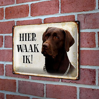 Blechschild Spruch 30x20cm holländisch Hier Waak ik brauner Labrador