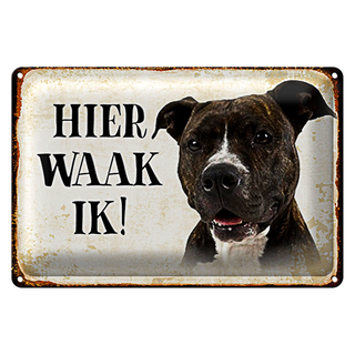 Blechschild Spruch 30x20cm holländisch Hier Waak ik Pitbull Terrier