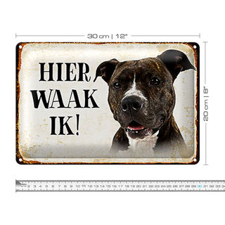 Blechschild Spruch 30x20cm holländisch Hier Waak ik Pitbull Terrier