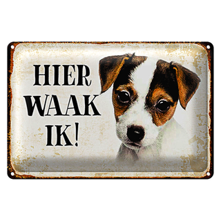 Blechschild Spruch 30x20cm holländisch Hier Waak ik Jack Russell Terrier Puppy