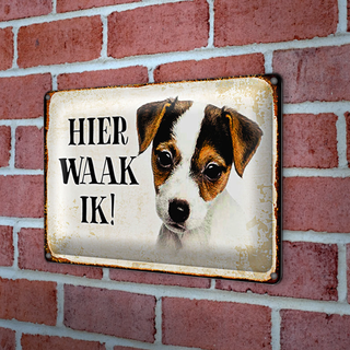 Blechschild Spruch 30x20cm holländisch Hier Waak ik Jack Russell Terrier Puppy