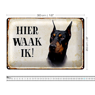 Blechschild Spruch 30x20cm holländisch Hier Waak ik Dobermann