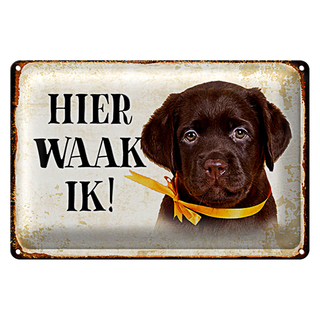 Blechschild Spruch 30x20cm holländisch Hier Waak ik Labrador Puppy