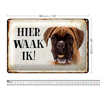 Blechschild Spruch 30x20cm holländisch Hier Waak ik Boxer Hund