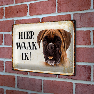 Blechschild Spruch 30x20cm holländisch Hier Waak ik Boxer Hund