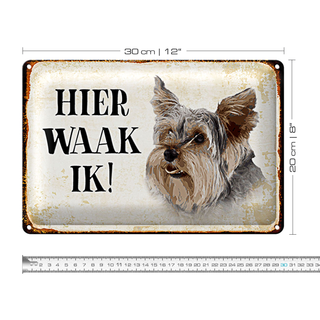 Blechschild Spruch 30x20cm holländisch Hier Waak ik Yorkshire Terrier Hund