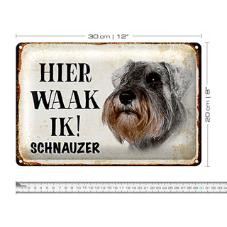 Blechschild Spruch 30x20cm holländisch Hier Waak ik Schnauzer Hund