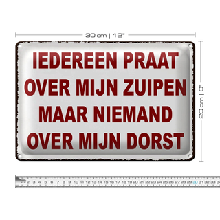 Blechschild Spruch 30x20cm holländisch Iedereen praat over mijn zuipen