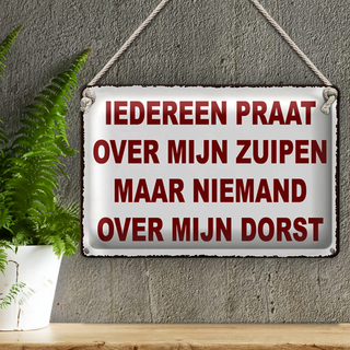 Blechschild Spruch 30x20cm holländisch Iedereen praat over mijn zuipen