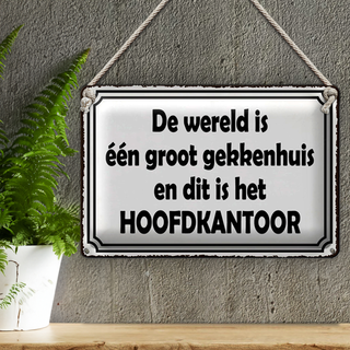 Blechschild Spruch 30x20cm De wereld is één groot gekkenhuis