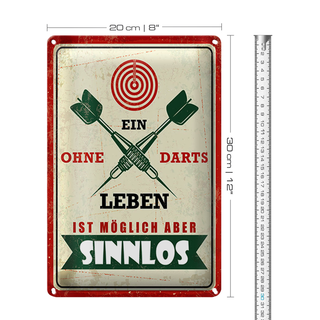 Blechschild Spruch 20x30cm Ein Leben ohne Darts ist möglich aber sinnlos