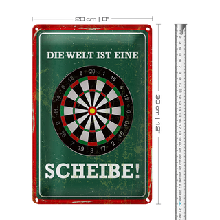 Blechschild Spruch 20x30cm Die Welt ist eine Scheibe Dartscheibe Dart