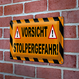 Blechschild Hinweis 30x20cm Vorsicht Stolpergefahr Ausrufezeichen