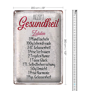 Blechschild Spruch 20x30cm Rezept Gesundheit Zutaten