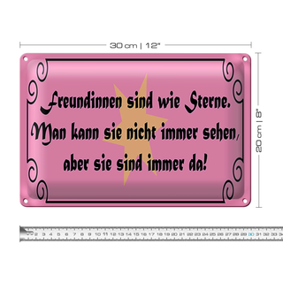 Blechschild Spruch 30x20cm Freundinnen wie Sterne immer da