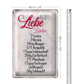 Blechschild Spruch 20x30cm Rezept Liebe Zutaten