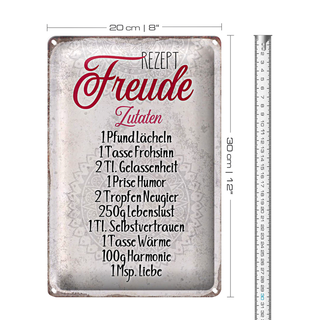 Blechschild Spruch 20x30cm Rezept Freude Zutaten