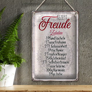 Blechschild Spruch 20x30cm Rezept Freude Zutaten