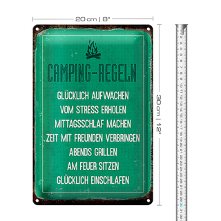 Blechschild Retro 20x30cm Camping Regeln