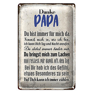 Blechschild Spruch 20x30cm Danke Papa du bist für mich da