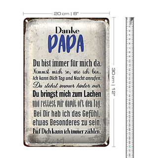 Blechschild Spruch 20x30cm Danke Papa du bist für mich da