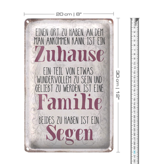 Blechschild Spruch 20x30cm Zuhause Familie beides ein Segen