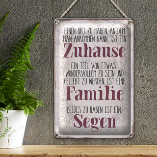 Blechschild Spruch 20x30cm Zuhause Familie beides ein Segen